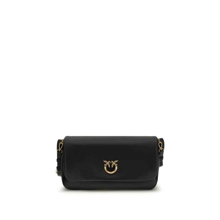 PINKO Black Calf Leather Bos Taurus Shoulder Bag