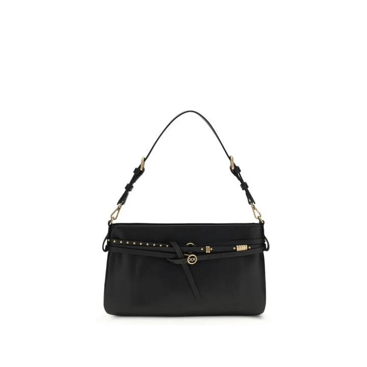 PINKO Black Calf Leather Bos Taurus Shoulder Bag