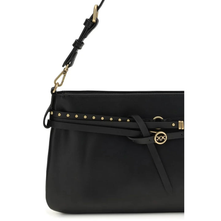PINKO Black Calf Leather Bos Taurus Shoulder Bag