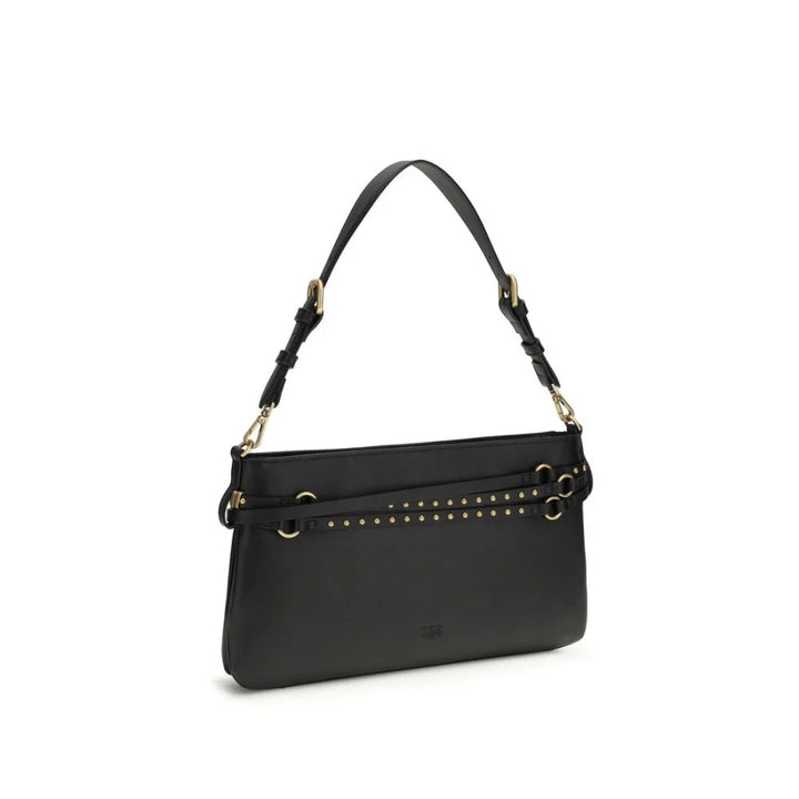 PINKO Black Calf Leather Bos Taurus Shoulder Bag