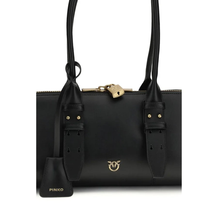 PINKO Black Calf Leather Bos Taurus Shoulder Bag