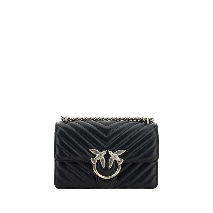 PINKO Black Calf Leather Bos Taurus Shoulder Bag