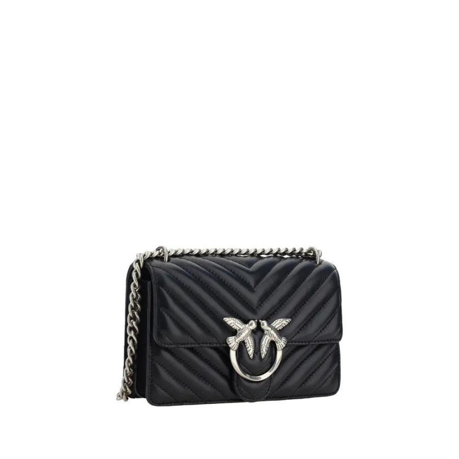 PINKO Black Calf Leather Bos Taurus Shoulder Bag