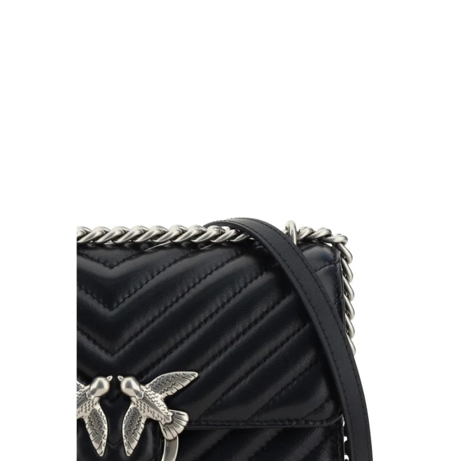 PINKO Black Calf Leather Bos Taurus Shoulder Bag