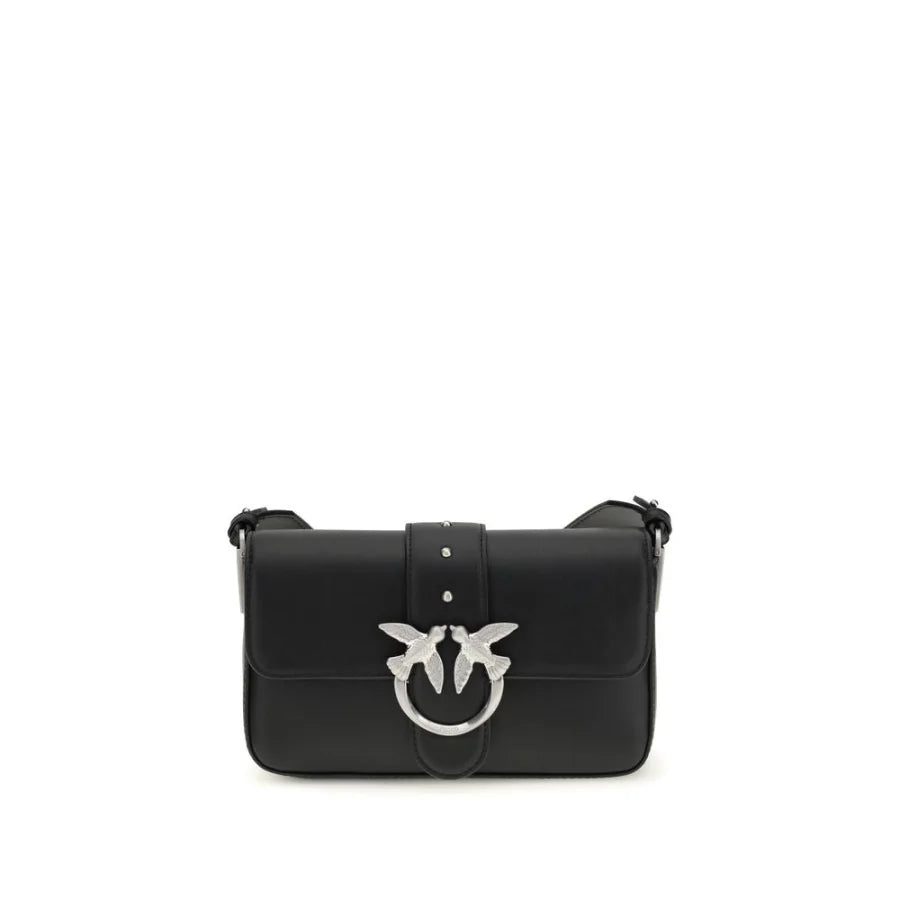 PINKO Black Calf Leather Bos Taurus Shoulder Bag