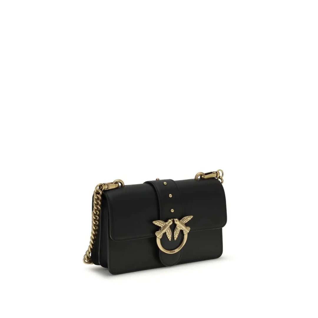 PINKO Black Calf Leather Bos Taurus Shoulder Bag
