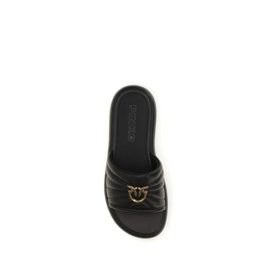 PINKO Black Calf Leather Bos Taurus Slides