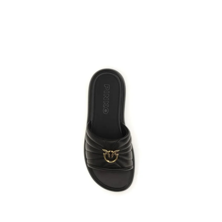 PINKO Black Calf Leather Bos Taurus Slides