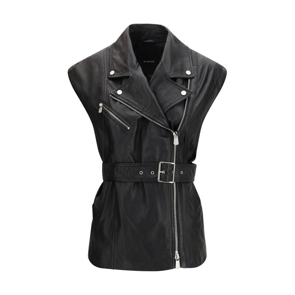 PINKO Vests - Black Goatskin Sleeveless Jacket