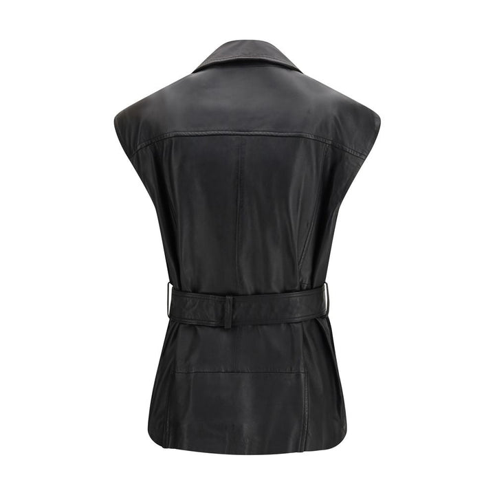 PINKO Vests - Black Goatskin Sleeveless Jacket