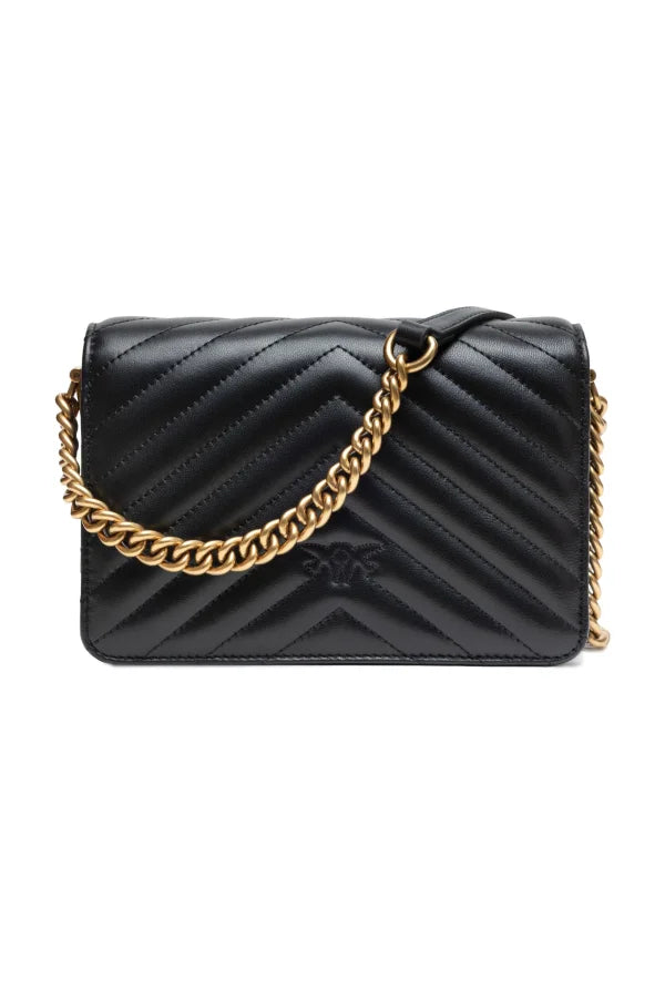 PINKO Black Leather Love Click Mini Shoulder Bag