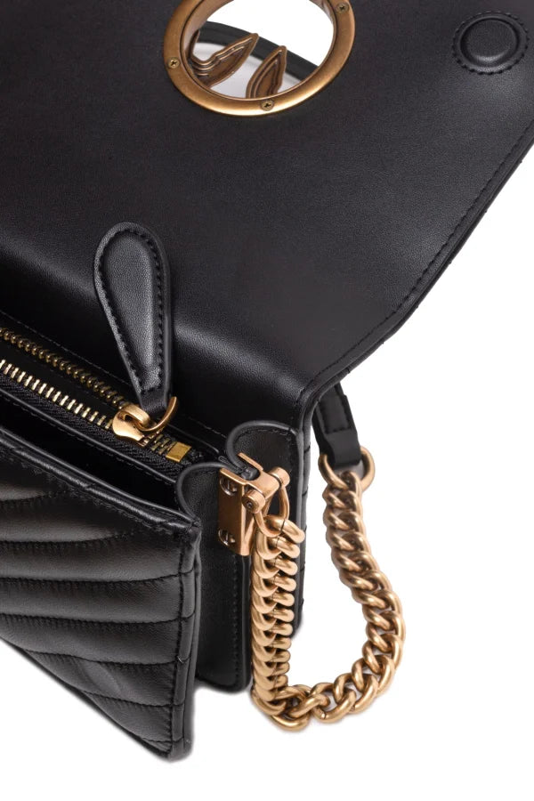 PINKO Black Leather Love Click Mini Shoulder Bag