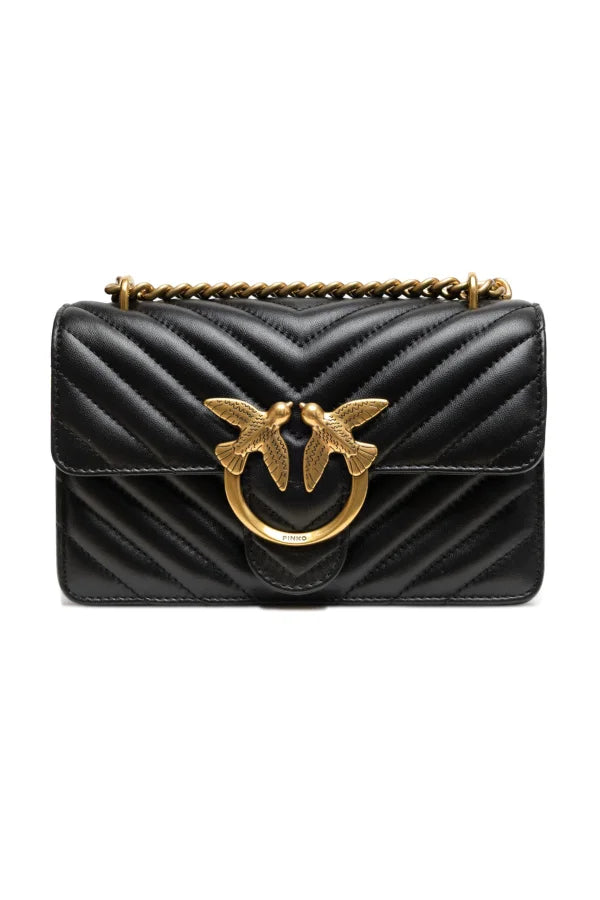 PINKO Black Leather Love One Mini Shoulder Bag