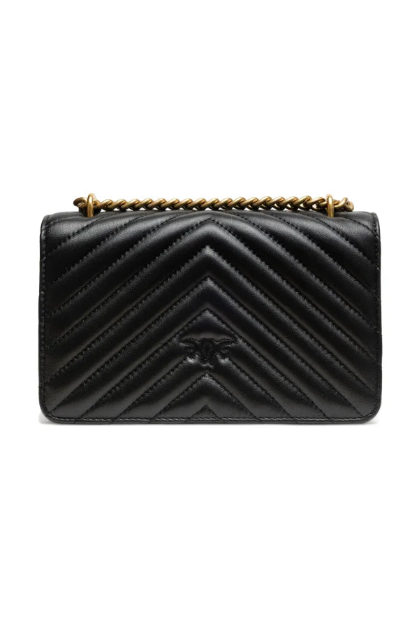 PINKO Black Leather Love One Mini Shoulder Bag