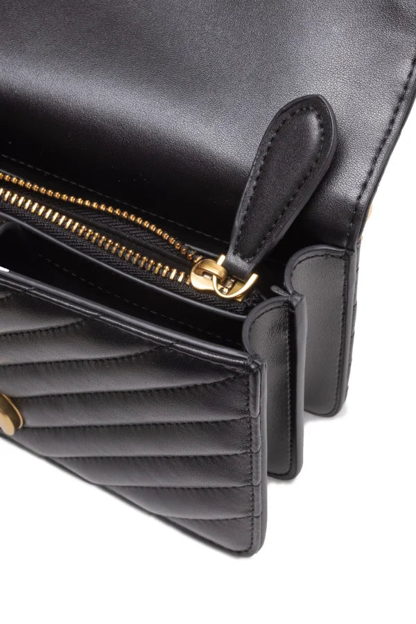 PINKO Black Leather Love One Mini Shoulder Bag