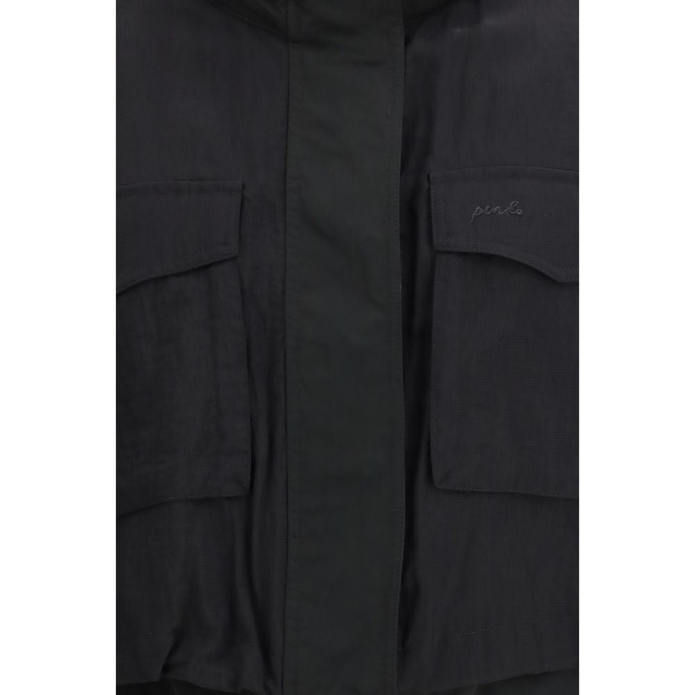 PINKO Vests - Black Nylon Sleeveless Jacket