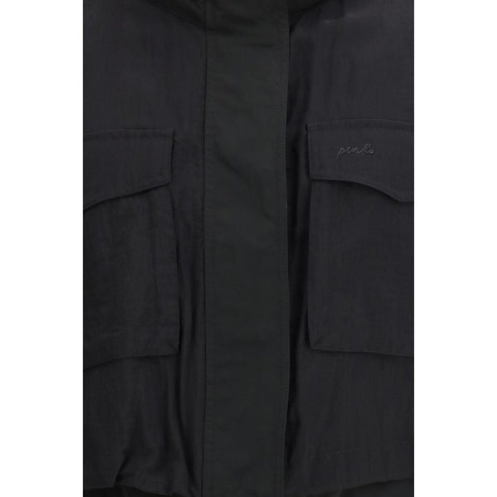 PINKO Vests - Black Nylon Sleeveless Jacket