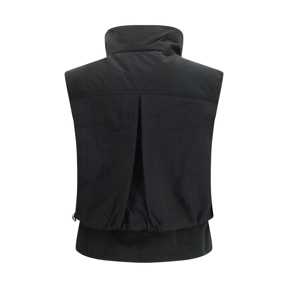 PINKO Vests - Black Nylon Sleeveless Jacket