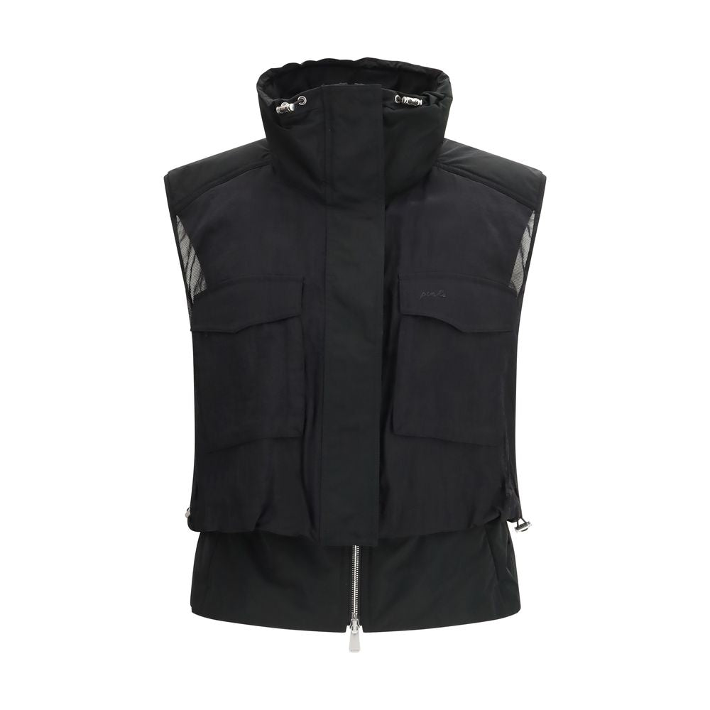 PINKO Vests - Black Nylon Sleeveless Jacket