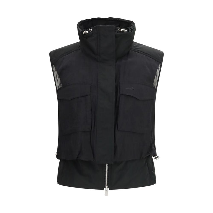 PINKO Vests - Black Nylon Sleeveless Jacket