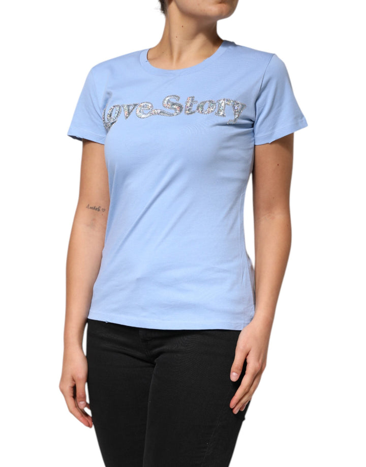 PINKO - Blue Love Story Sequined Embellished Short Sleeves T-shirt
