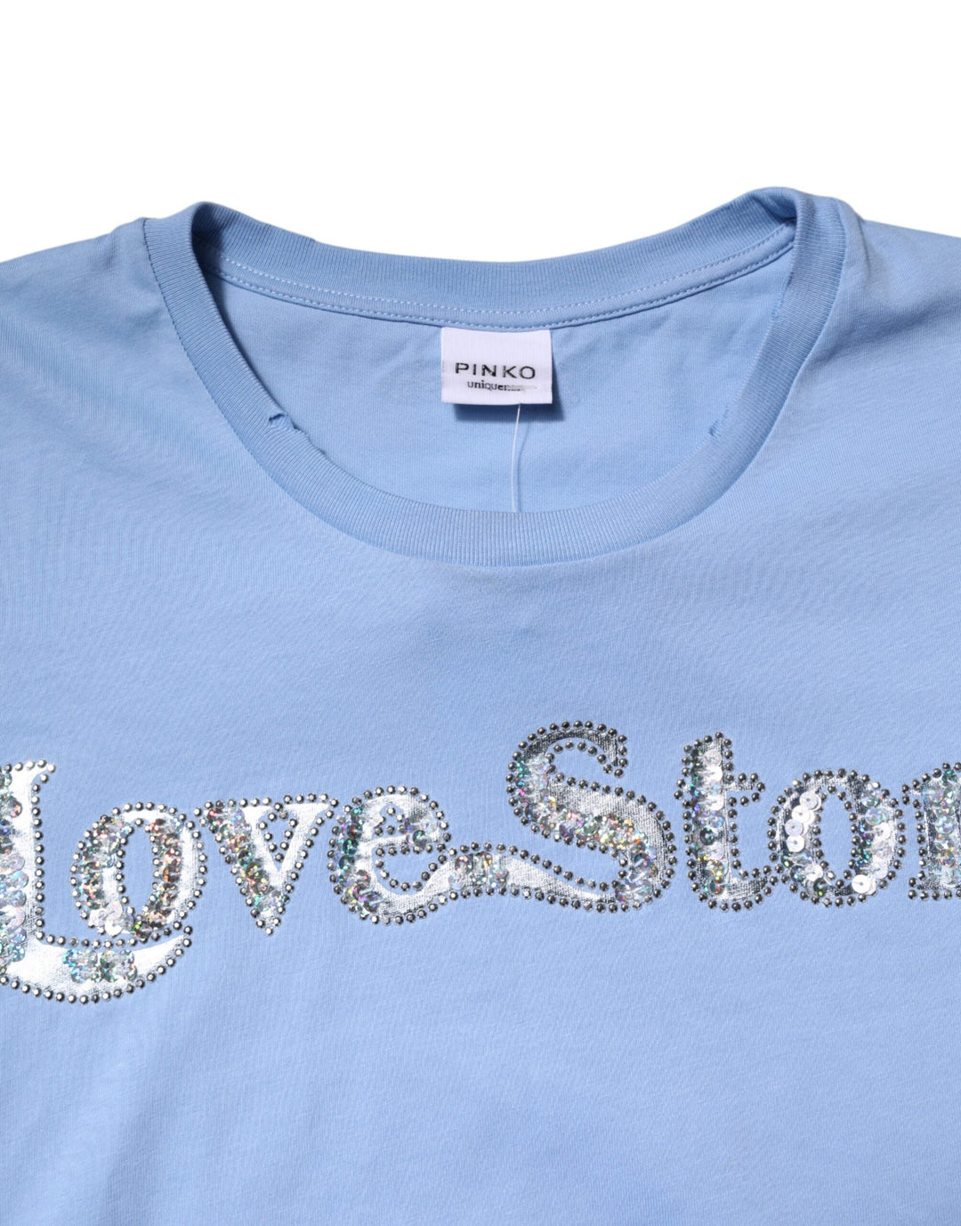 PINKO - Blue Love Story Sequined Embellished Short Sleeves T-shirt