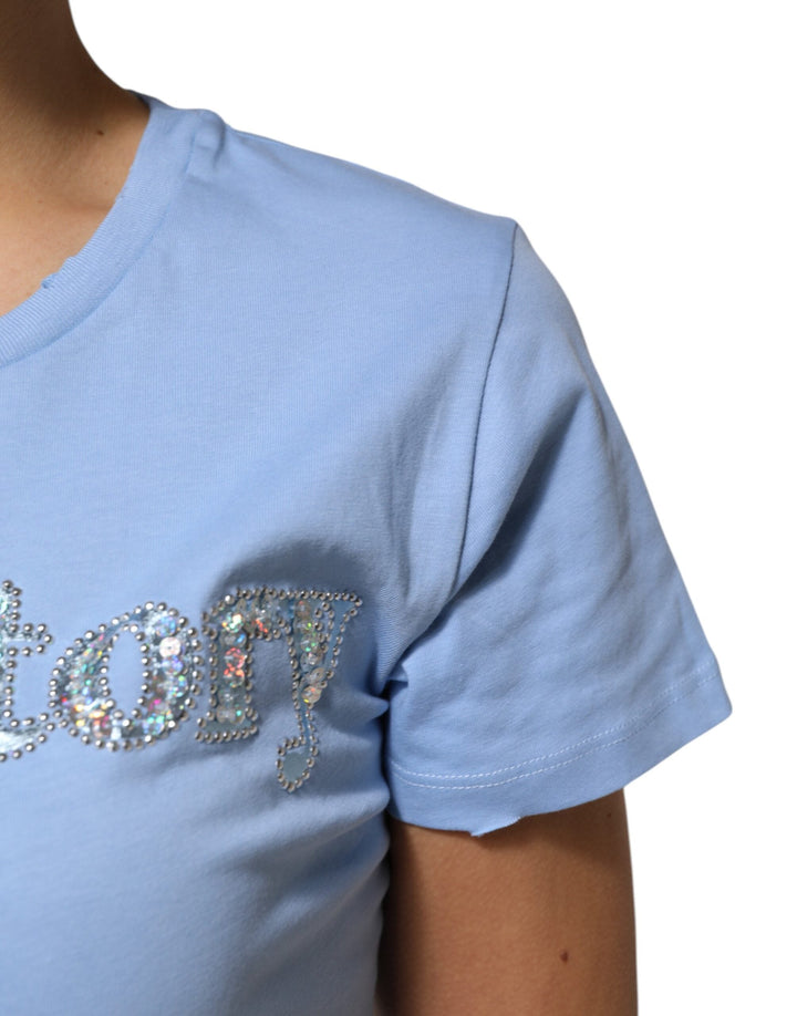 PINKO - Blue Love Story Sequined Embellished Short Sleeves T-shirt