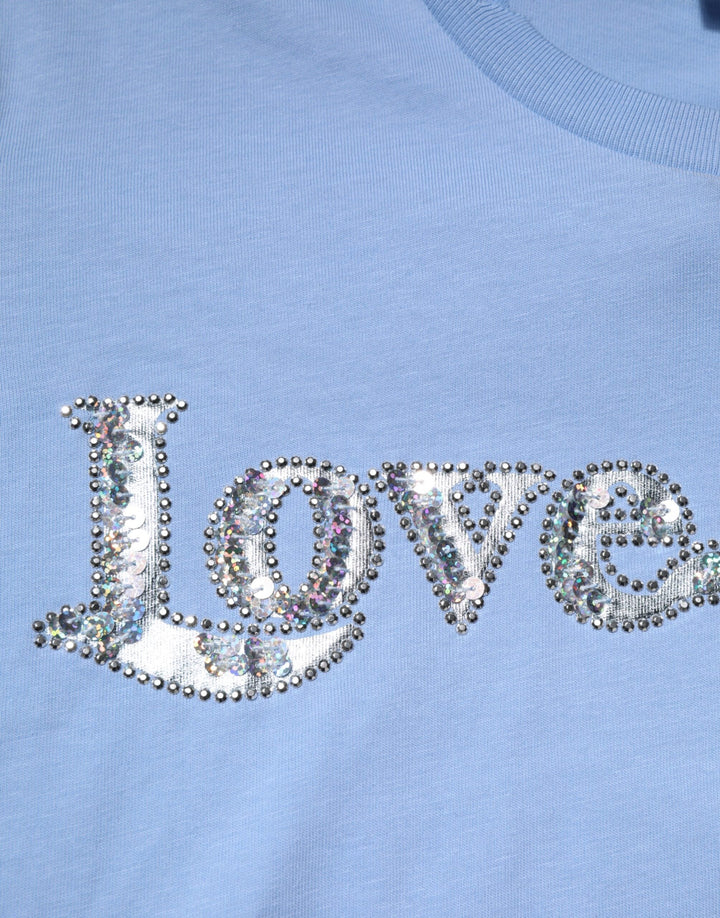 PINKO - Blue Love Story Sequined Embellished Short Sleeves T-shirt