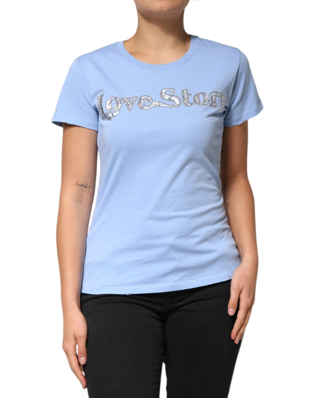 PINKO - Blue Love Story Sequined Embellished Short Sleeves T-shirt