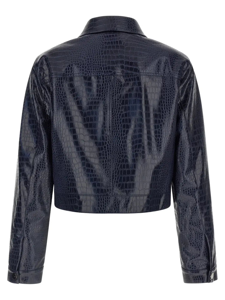 Pinko Blue Viscose Leather Jacket