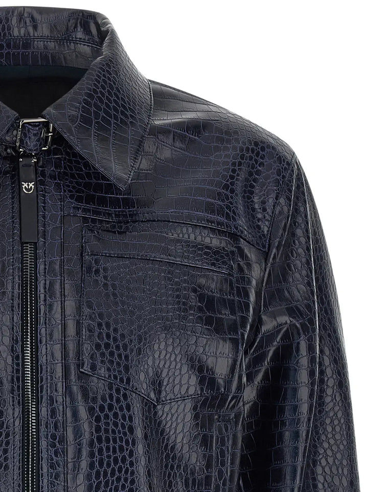 Pinko Blue Viscose Leather Jacket