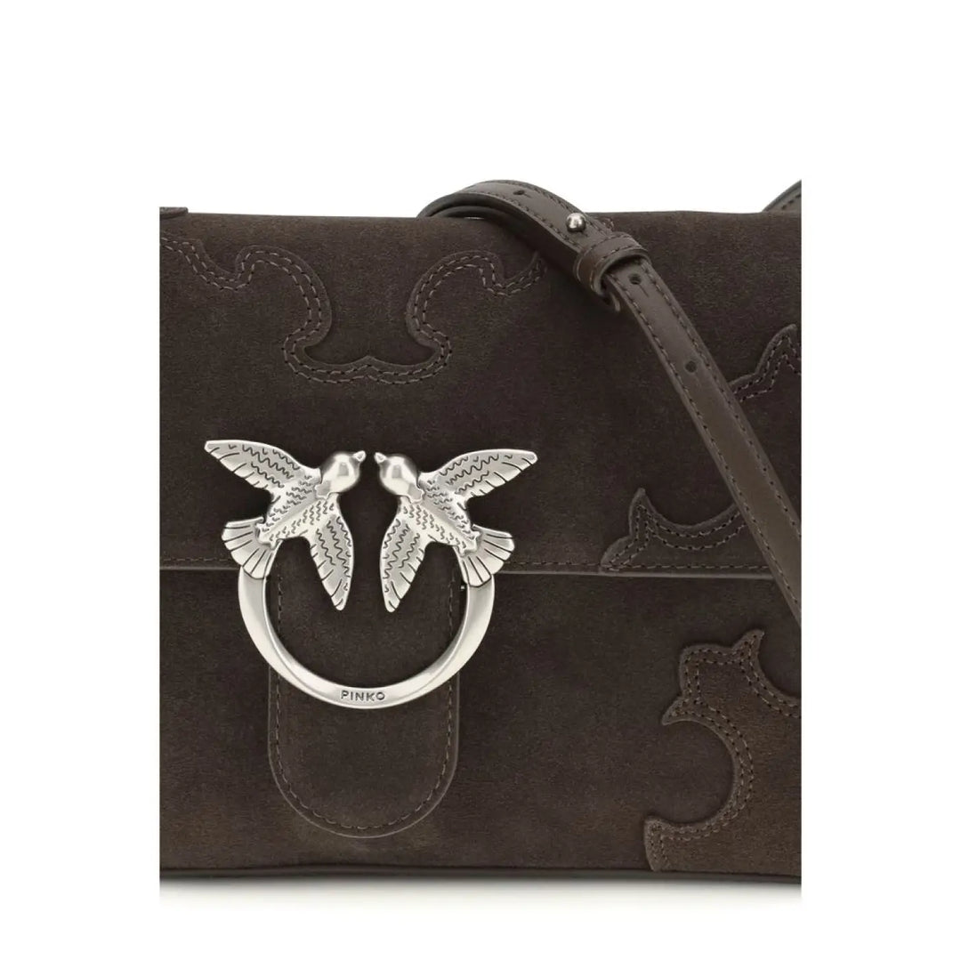 PINKO Brown Calf Leather Bos Taurus Shoulder Bag