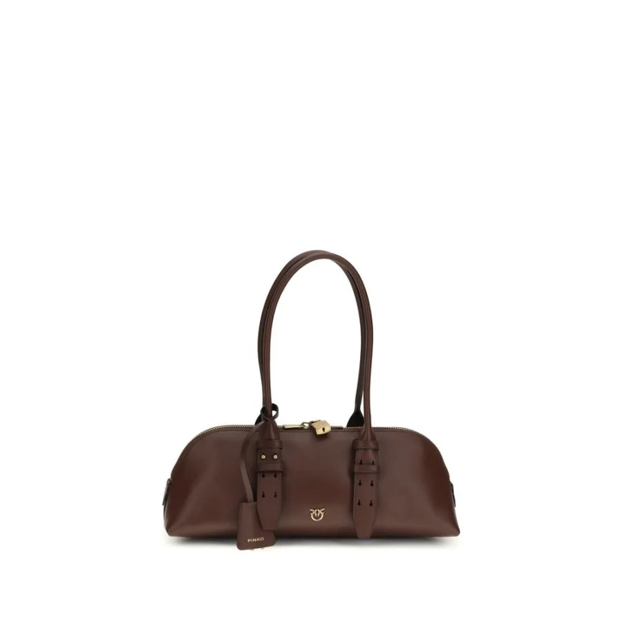 PINKO Brown Calf Leather Bos Taurus Shoulder Bag