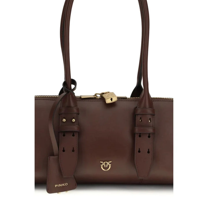 PINKO Brown Calf Leather Bos Taurus Shoulder Bag