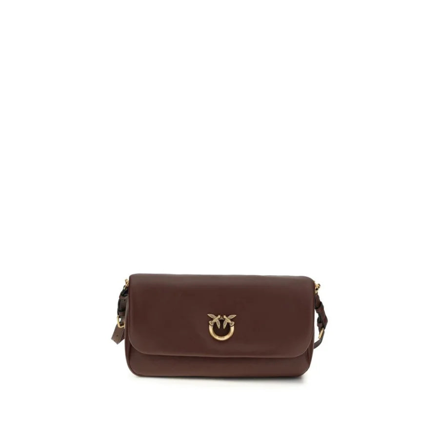 PINKO Brown Calf Leather Bos Taurus Shoulder Bag