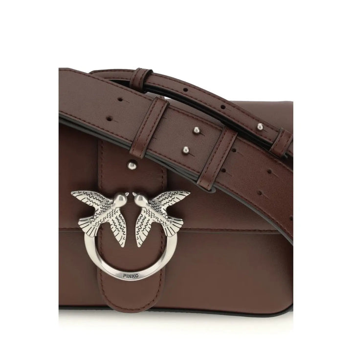 PINKO Brown Calf Leather Bos Taurus Shoulder Bag