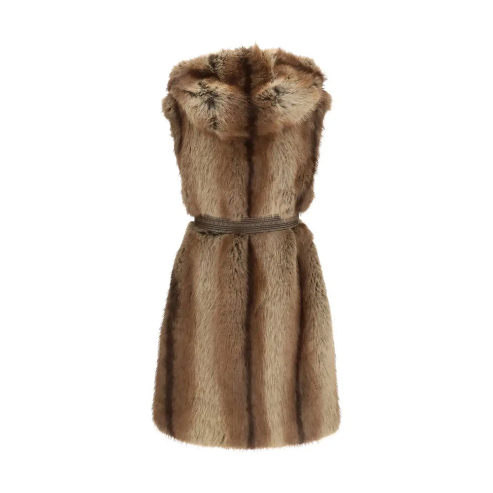 Pinko Brown Polyester Sleeveless Jacket