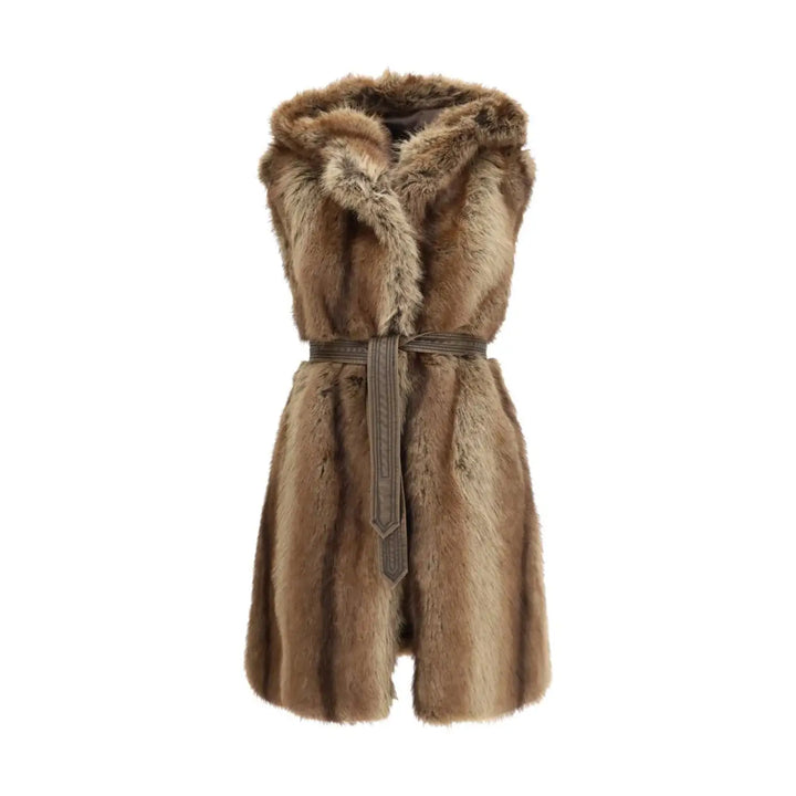 Pinko Brown Polyester Sleeveless Jacket