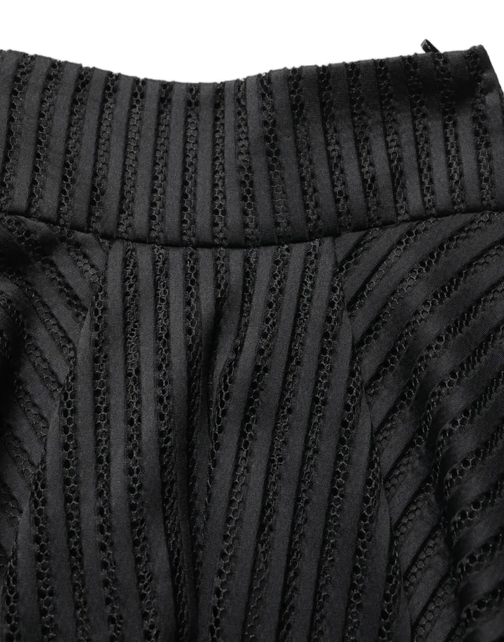 PINKO Cotton Striped Flared Silhouette Aline Midi Black