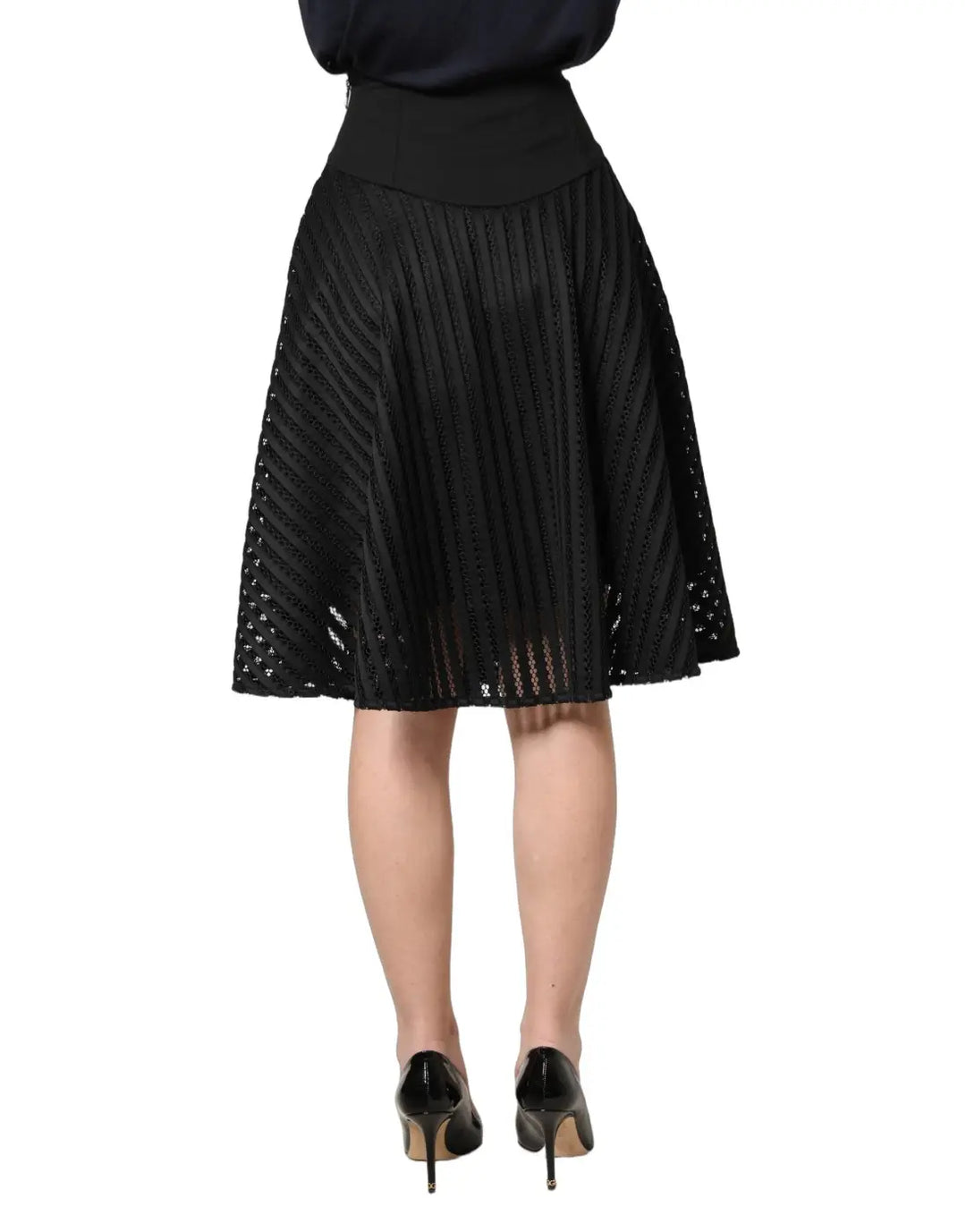 PINKO Cotton Striped Flared Silhouette Aline Midi Black