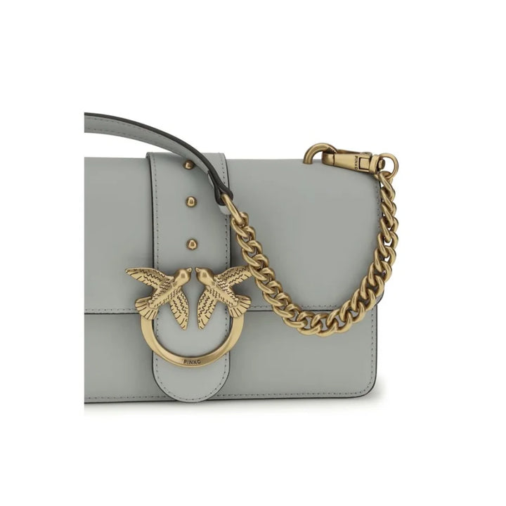 PINKO Gray Calf Leather Bos Taurus Shoulder Bag