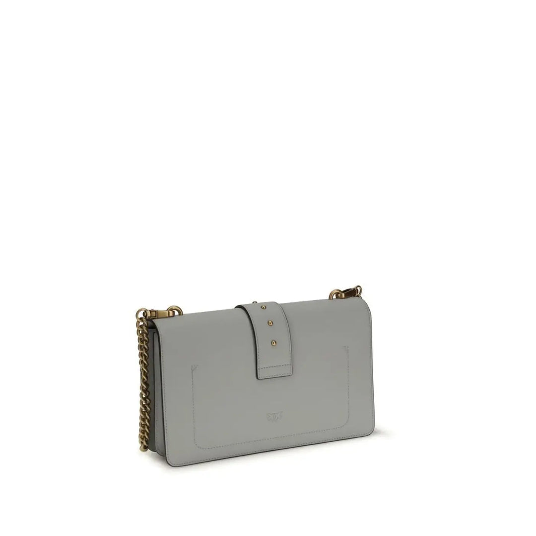 PINKO Gray Calf Leather Bos Taurus Shoulder Bag