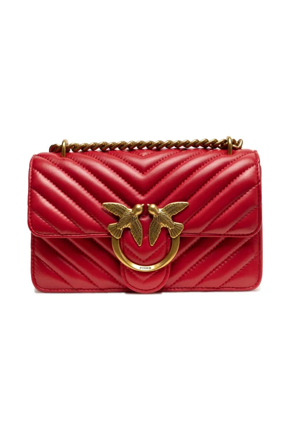 PINKO - Red Leather Love One Mini Shoulder Bag