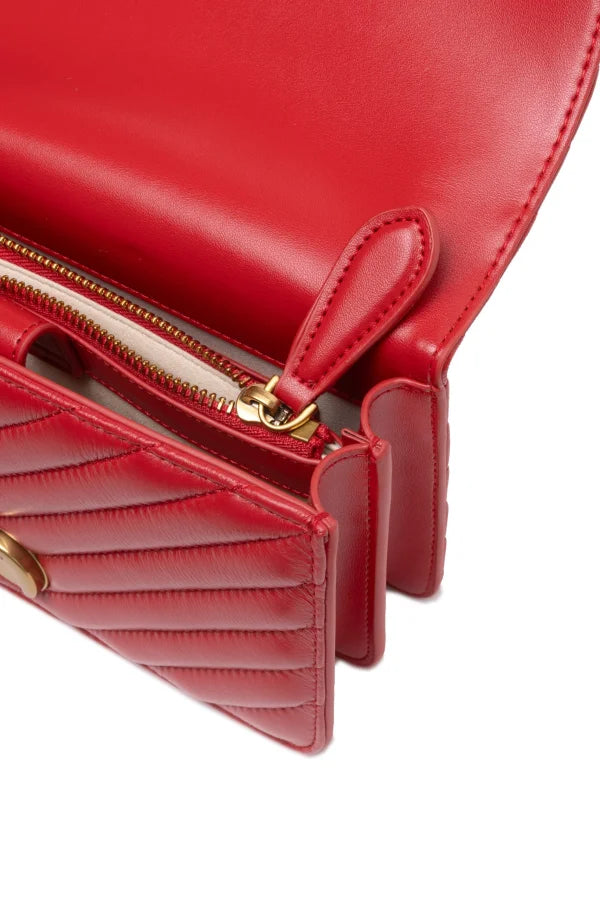 PINKO - Red Leather Love One Mini Shoulder Bag