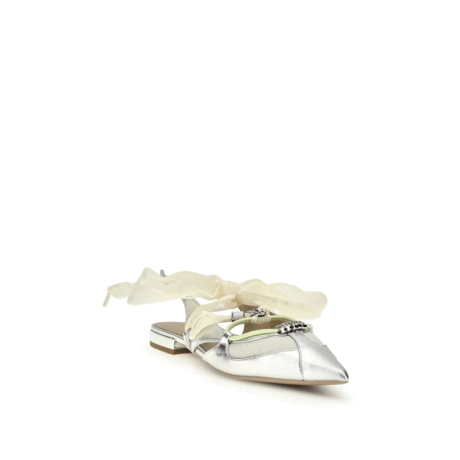 PINKO Silver Calf Leather Bos Taurus Ballet Flats