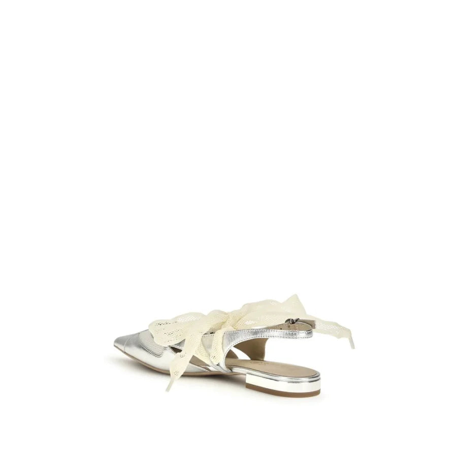 PINKO Silver Calf Leather Bos Taurus Ballet Flats