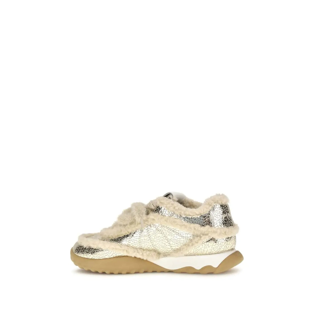 Pinko Silver Calf Leather Bos Taurus Chunky Sneakers