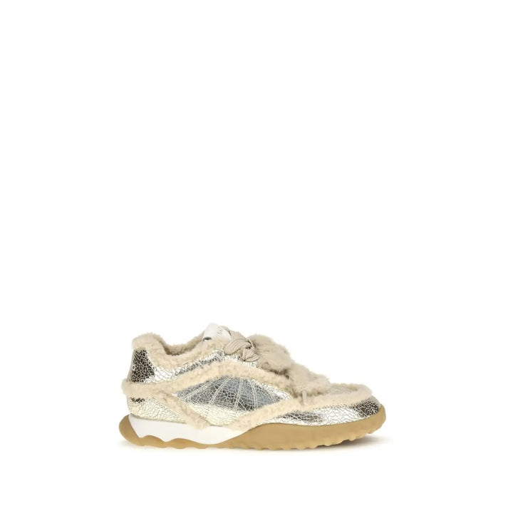 Pinko Silver Calf Leather Bos Taurus Chunky Sneakers