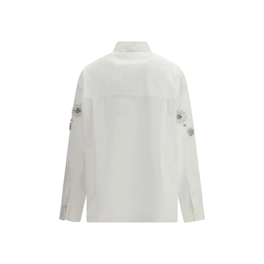 PINKO White Calf Leather Bos Taurus Pattern Shirt