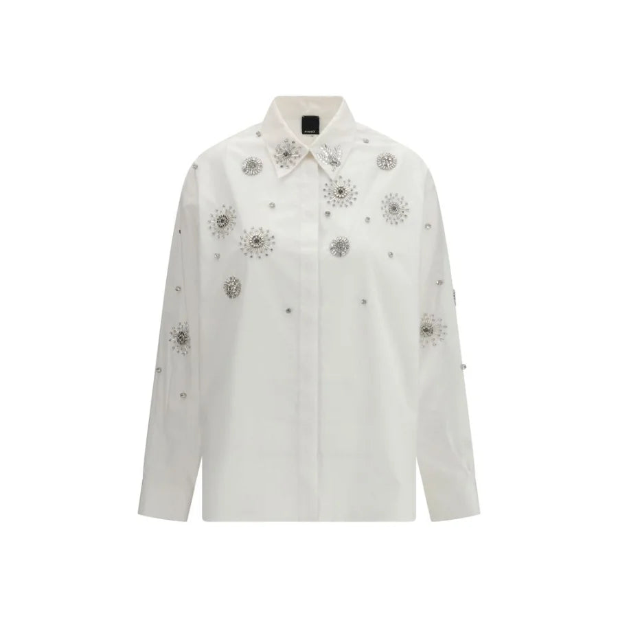 PINKO White Calf Leather Bos Taurus Pattern Shirt